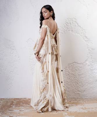 Ivory and gold printed oranza sharara set 5