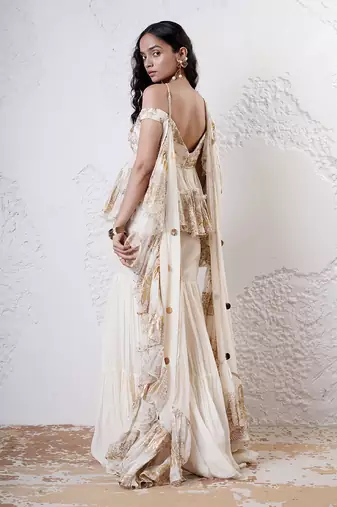 Ivory and gold printed oranza sharara set