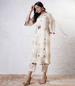 Ivory and gold printed crepe kurta set