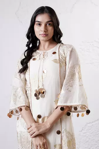 Ivory and gold printed crepe kurta set