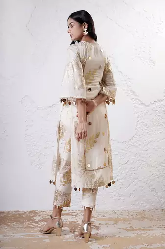 Ivory and gold printed crepe kurta set
