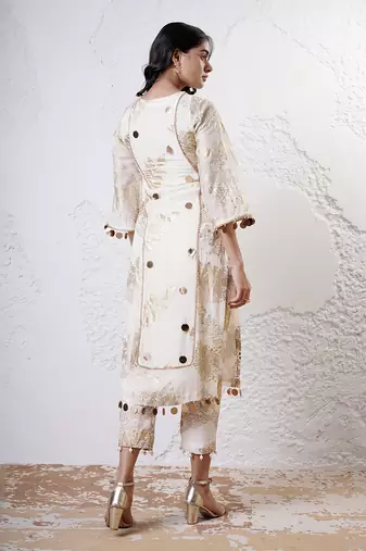 Ivory and gold printed crepe kurta set