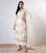 Ivory and gold embroidery crepe kurta set