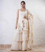 Ivory and gold printed crepe sharara set