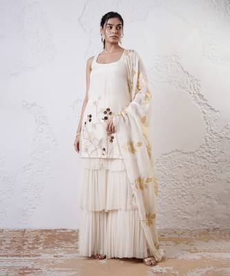 Ivory and gold printed crepe sharara set 2