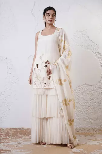 Ivory and gold printed crepe sharara set