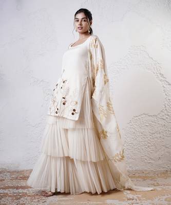 Ivory and gold printed crepe sharara set 3