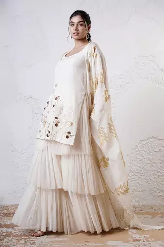 Ivory and gold printed crepe sharara set