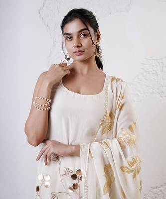 Ivory and gold printed crepe sharara set 4