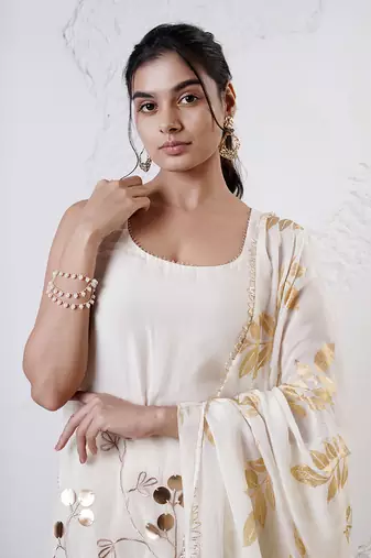 Ivory and gold printed crepe sharara set