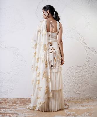 Ivory and gold printed crepe sharara set 5