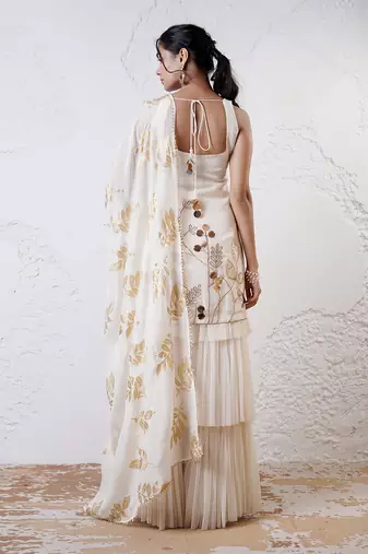 Ivory and gold printed crepe sharara set