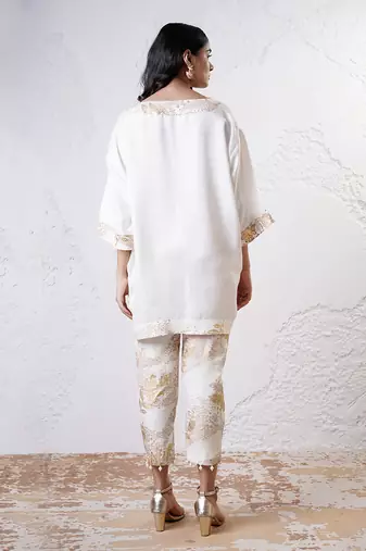 Ivory and gold printed crepe kurta set