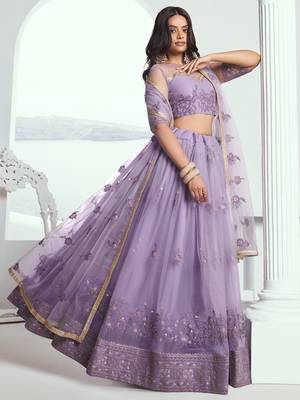 lavender net threadwork and sequin lehenga set choli with dupatta 2