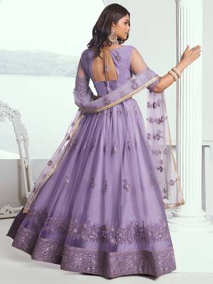 lavender net threadwork and sequin lehenga set choli with dupatta 3