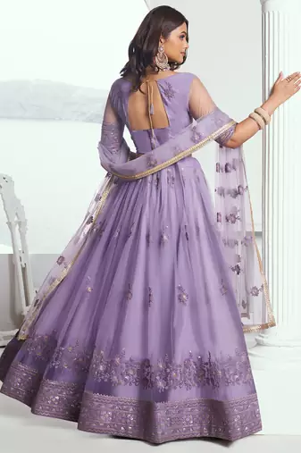 lavender net threadwork and sequin lehenga set choli with dupatta