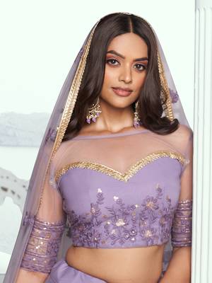 lavender net threadwork and sequin lehenga set choli with dupatta 4