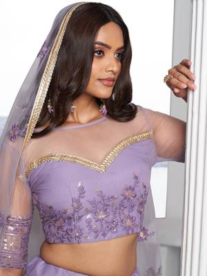 lavender net threadwork and sequin lehenga set choli with dupatta 5