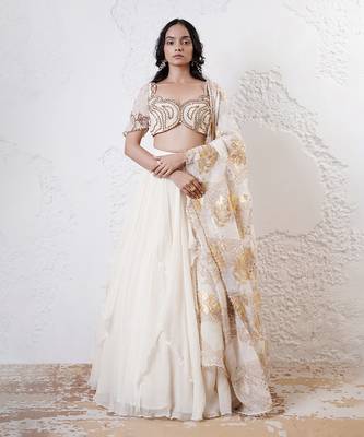 IVORY And GOLD Organza EMBROIDERED Lehenga Set 1