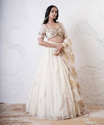 IVORY And GOLD Organza EMBROIDERED Lehenga Set 2