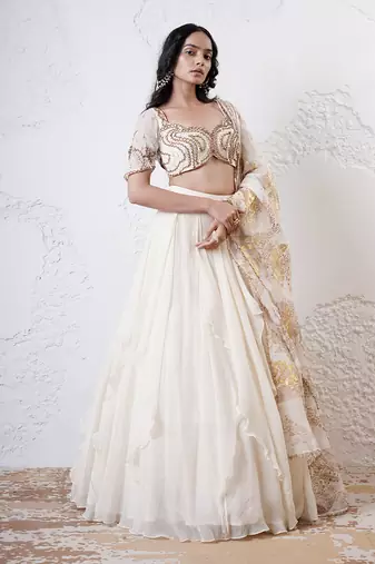 IVORY And GOLD Organza EMBROIDERED Lehenga Set