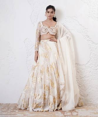 IVORY And GOLD Organza EMBROIDERED Lehenga Set 1
