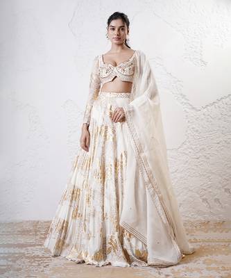 IVORY And GOLD Organza EMBROIDERED Lehenga Set 2