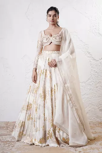IVORY And GOLD Organza EMBROIDERED Lehenga Set