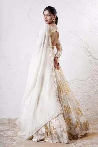 IVORY And GOLD Organza EMBROIDERED Lehenga Set