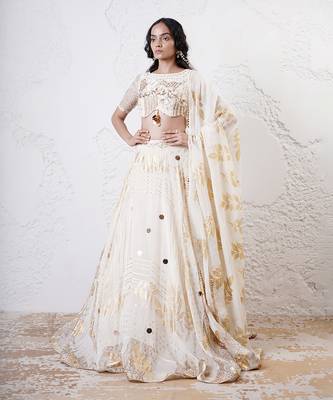 IVORY And GOLD Organza EMBROIDERED Lehenga Set 1