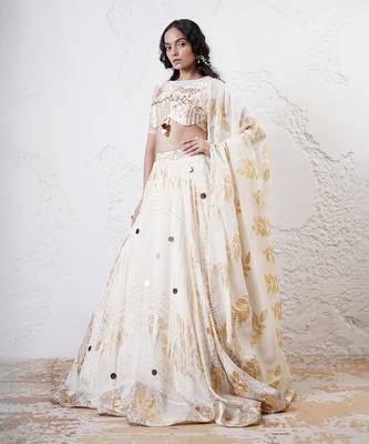 IVORY And GOLD Organza EMBROIDERED Lehenga Set 2