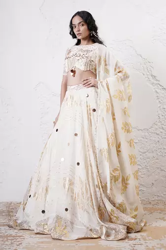 IVORY And GOLD Organza EMBROIDERED Lehenga Set