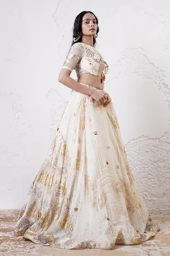 IVORY And GOLD Organza EMBROIDERED Lehenga Set