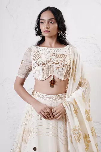 IVORY And GOLD Organza EMBROIDERED Lehenga Set