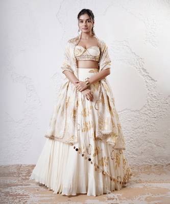 IVORY And GOLD Organza EMBROIDERED Lehenga Set 1