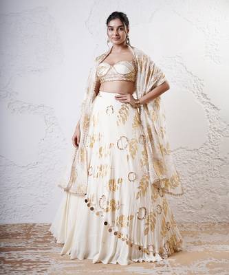 IVORY And GOLD Organza EMBROIDERED Lehenga Set 2
