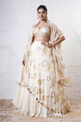 IVORY And GOLD Organza EMBROIDERED Lehenga Set