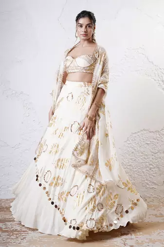 IVORY And GOLD Organza EMBROIDERED Lehenga Set