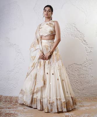 IVORY And GOLD Organza EMBROIDERED Lehenga Set 2