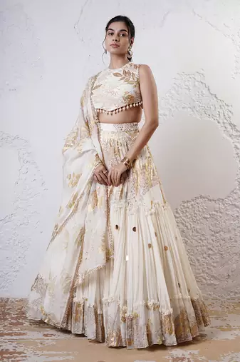 IVORY And GOLD Organza EMBROIDERED Lehenga Set
