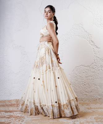 IVORY And GOLD Organza EMBROIDERED Lehenga Set 3