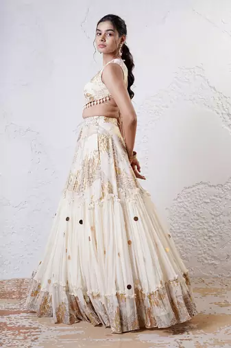 IVORY And GOLD Organza EMBROIDERED Lehenga Set