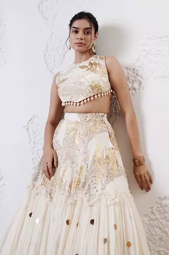 IVORY And GOLD Organza EMBROIDERED Lehenga Set