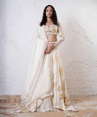IVORY And GOLD Organza EMBROIDERED Lehenga Set 1