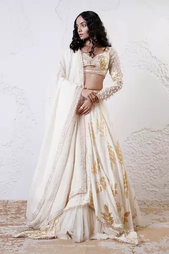 IVORY And GOLD Organza EMBROIDERED Lehenga Set