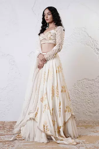 IVORY And GOLD Organza EMBROIDERED Lehenga Set