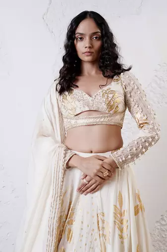 IVORY And GOLD Organza EMBROIDERED Lehenga Set