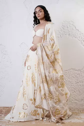 IVORY And GOLD Organza EMBROIDERED Lehenga Set