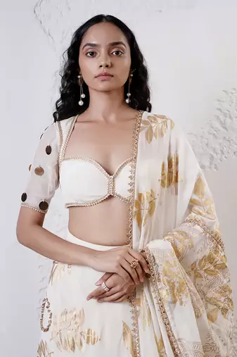 IVORY And GOLD Organza EMBROIDERED Lehenga Set