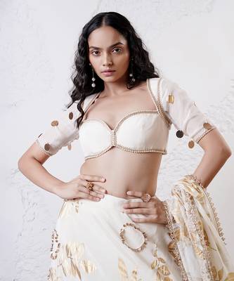 IVORY And GOLD Organza EMBROIDERED Lehenga Set 4